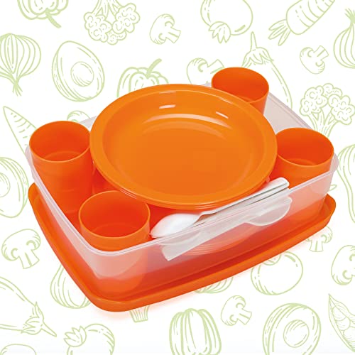 Riutilizzabile, infrangibile Cosmoplast Set picnic stoviglie per 4 persone - 25 pezzi - riutilizzabile, infrangibile - Campeggio e Feste - 100% Made in Italy - 0% BPA