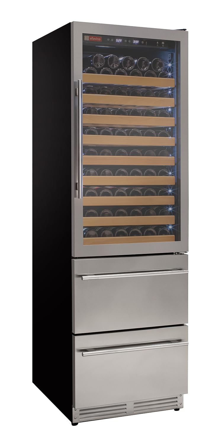Allavino 76.5" Tall Stainless Steel Wine Refrigerator with Two Refrigerated Drawers YHWR7724D-S