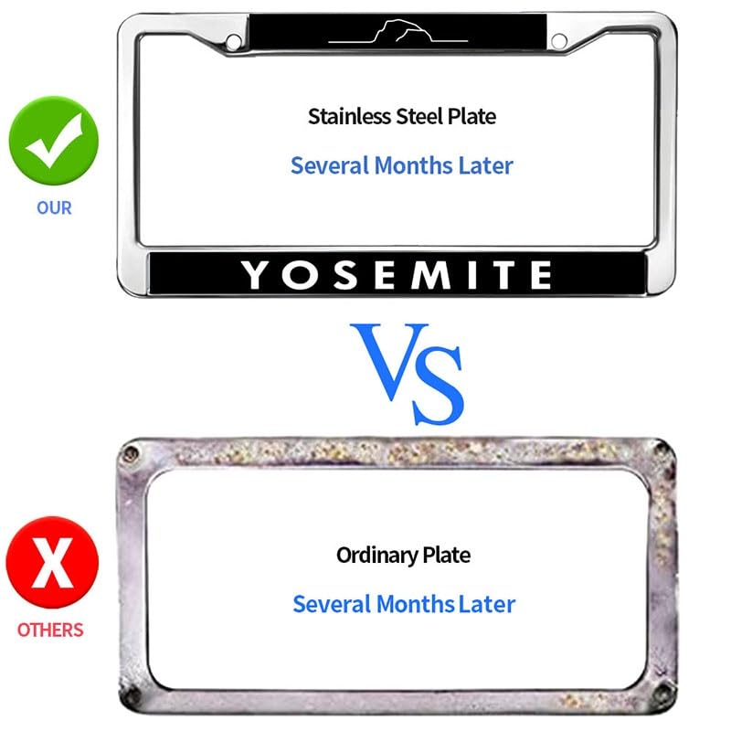 Image of Yosemite License Plate Frame, Stainless Steel Metal Mountain Auto Tag Cover | Show your passion for national parks with this durable metal Yosemite license plate frame, weather-resistant to last.