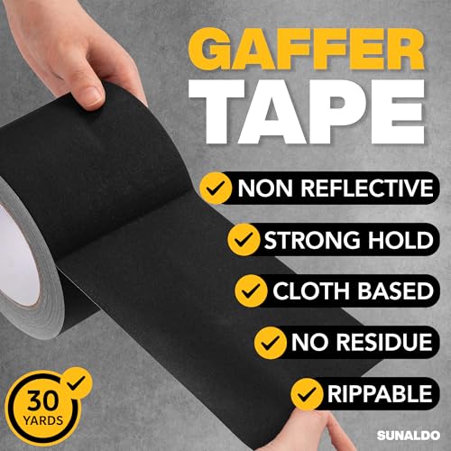 Image of Gaffers Tape Heavy Duty, Easy to Rip, Residue-Free Professional Grade Floor Tape for Electrical Cords, Matte Finish Non Reflective, Weather Resistant (1, Black, 4 inch x 30 Yards)