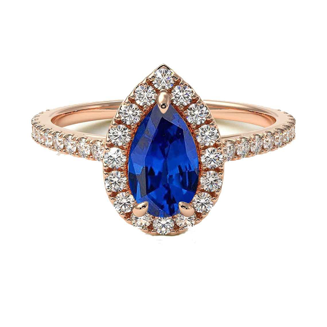 Choose Your Gemstone 18K Rose Gold Ring Pear Shape Halo Diamond Design Wedding Engagement Handmade and Fashion Jewelry for Women Girl Available in Size 4,5,6,7,8,9,10,11,12
