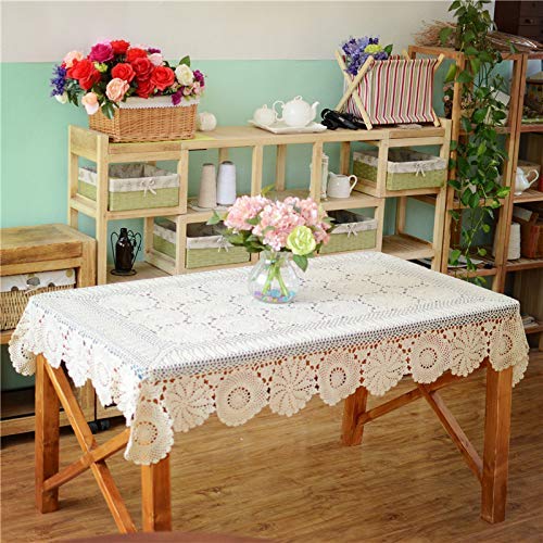 USTIDE Crochet Tablecloth Rectangular 59x78inches Beige Cotton Lace Tablecloth Rectangle Elegant Kitchen Tablecloths