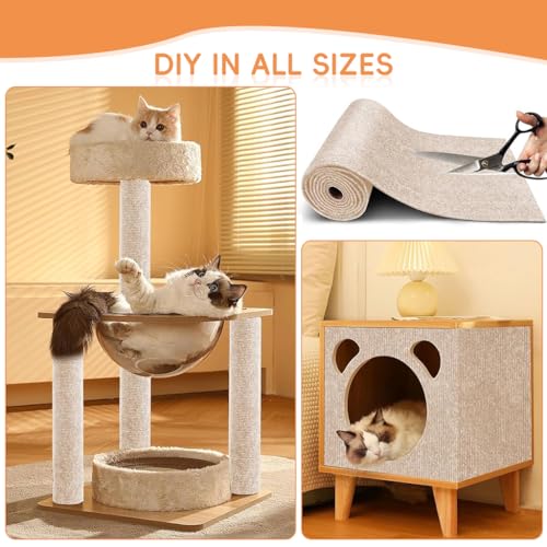 Image of Qpets Cat Scratch Pad, Scratching Pad for Cats, Wall Cat Scratcher Mat, Cuttable Adhesive Pet Scratching Mat for Wall, Cabinet, Couch, Floor (40x100cm)