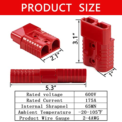 Jamgoer 4Pcs 175A 2-4 Awg Battery Quick Connect Disconnect Plug Jumper Cables Connectors For Towing Recovery Winch Auto Car Trailer Driver Electrical Devices (2 Red+2 Grey) #TOP1