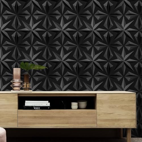 Image of Art3d Decorative 3D Wall Panels Art Petal Pack of 12 Tiles 32 Sq Ft, Black