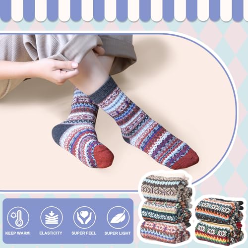 Image of ICEIVY Socks Women, Soft Knit Wool Winter Thick Warm Cabin Fuzzy Crew Women Socks 5 Pack