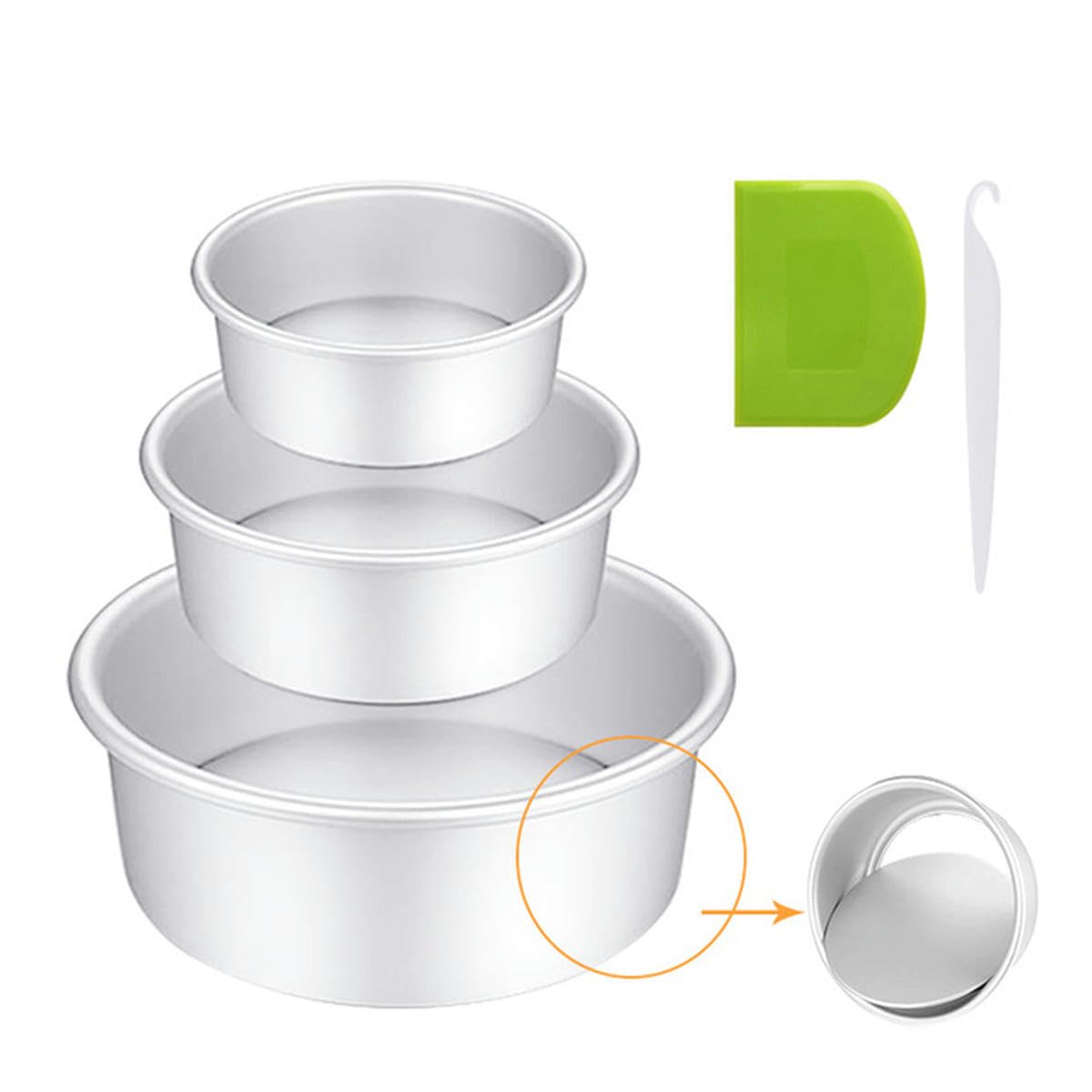 Lot de moules à gâteau ronds en aluminium à fond fixe/amovible de 15,2 cm, 20,3 cm, 22,4 cm, 25,4 cm avec bol grattoir et décapage – En vrac 15,4 cm, 20,3 cm, 25,4 cm