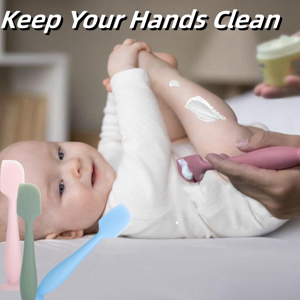 YUEYUEJIA Baby Diaper Cream Spatula 3 Pack Soft Silicone Butt paste Spatula Diaper Cream Applicator with Suction Cup Base (blue, Pink, Green)