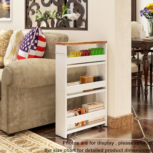 TEAMIX 4 Tier White Slim Storage Cart with Handle, Slide Out Storage Rolling Utility Cart Mobile Shelving Unit Organizer Trolley for Small Spaces Kitchen Laundry Narrow Places by TEAMIX - Image 6