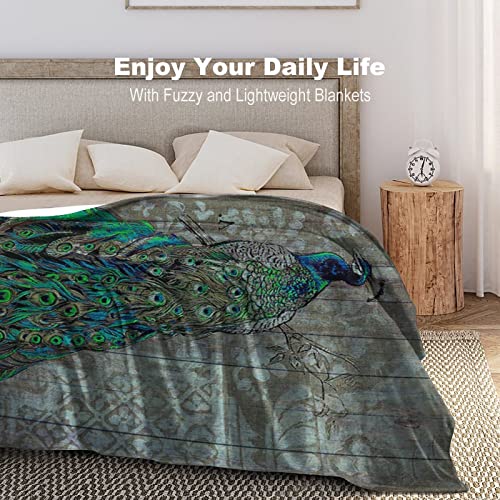 Couverture plaid flanelle paon 152x203 cm réversible lit