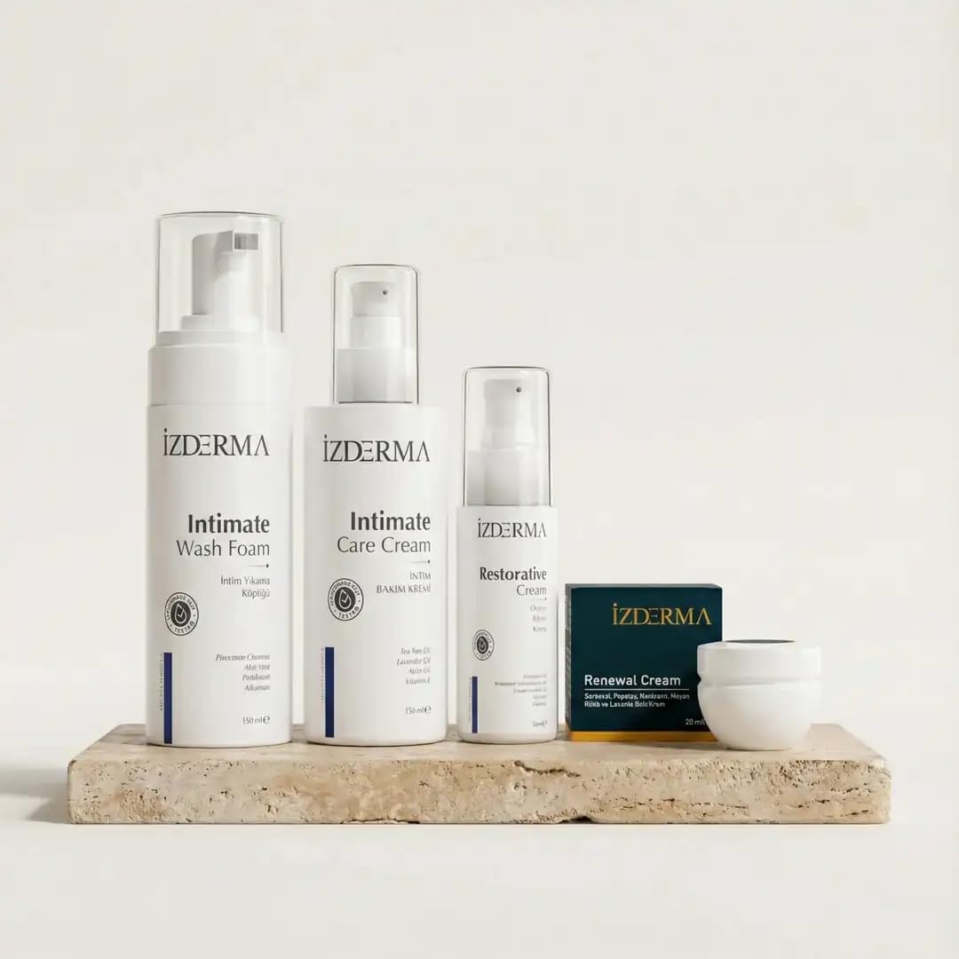 İzderma Renewal Cream, İntim Bakım Kremi, Yıkama Köpüğü ve Onarıcı Bakım Kremi 4'lü Set
