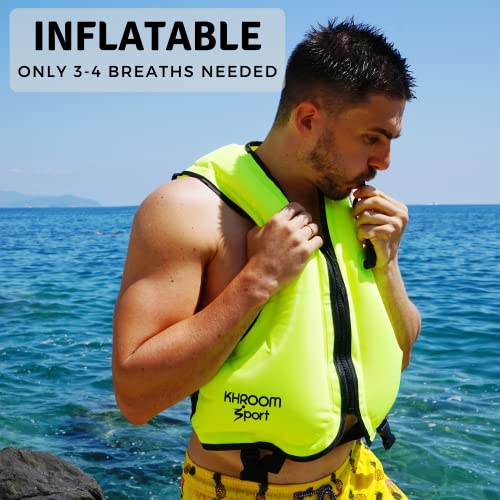 Khroom Inflatable Snorkel Vest Adults And Teenagers | 60"-75" / 90 Lbs-240 Lbs | Weighs Only 400 Grams | Buoyancy Jacket For Snorkeling And Sup - Snorkel Jacket, Buoyancy Aid, Buoyancy Vest (Blue) #TOP2