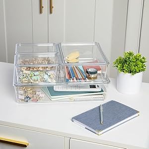 Marthastewartbrodyplasticstorageorganizerbinswithlidsforhomeofficekitchenorbathroom4pack2small1medium1largeclearwhite  Urban Country Home Decor Martha stewart brody plastic storage organizer bins with lids for home office kitchen or bathroom 4 pack 2 small1 medium 1 large clearwhite  urban country home decor
