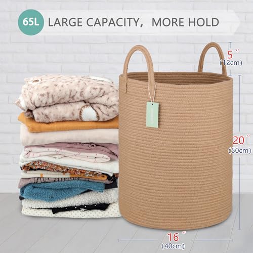 Image of Large Rope Laundry Basket for Clothes, Nursery Hamper 65L, Jute