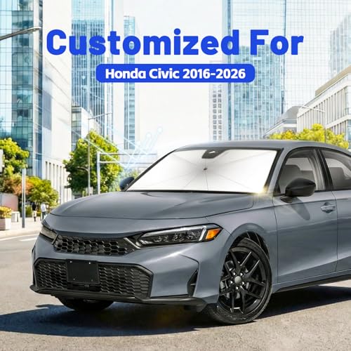 Image of Windshield Sun Shade for Honda Civic 2016-2026, Umbrella Car Shades with 360Rotating Shaft, Foldable Front Window Sunshade for UV & Heat Protection