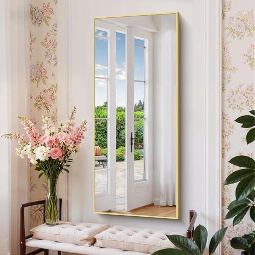 Image of COFENY Gold Bathroom Mirror for Wall, 20x48 Inch Rectangle Mirror with Metal Frame, Modern Vanity Mirrors for Bathroom Living Room, Entryway Hangs Horizontal or Vertical