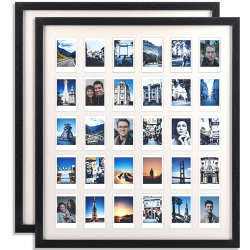 Image of Namalu 2 Pcs 2 x 3 Multi Pictures Frame Collage Wall Decor with 30 Openings Black Wood Mini Film Photo Wall Frames for Display Wedding Decoration, 18.5 x 21 Inches