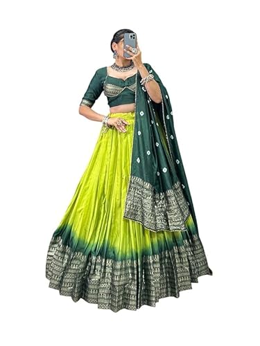 Women’s Trending Designeer Tussar Silk Lehenga Choli Print with Foil Work With Unstitched Blouse Patola Print Adorned with Foil Work For Navrati || Wedding (1907 GREEN) Women’s Trending Designeer Tussar Silk Lehenga Choli Print with Foil Work With Unstitched Blouse Patola Print Adorned with Foil Work For Navrati || Wedding (1907 GREEN)