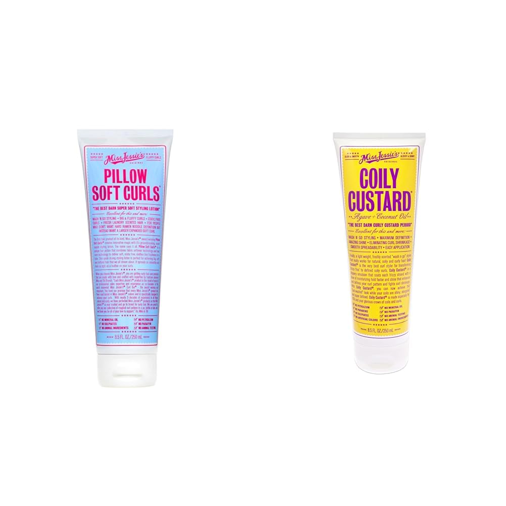 Miss Jessie's Pillow Soft Curls Unisex Lotion 8.5 oz & Coily Custard Unisex Emulsion 8.5 oz