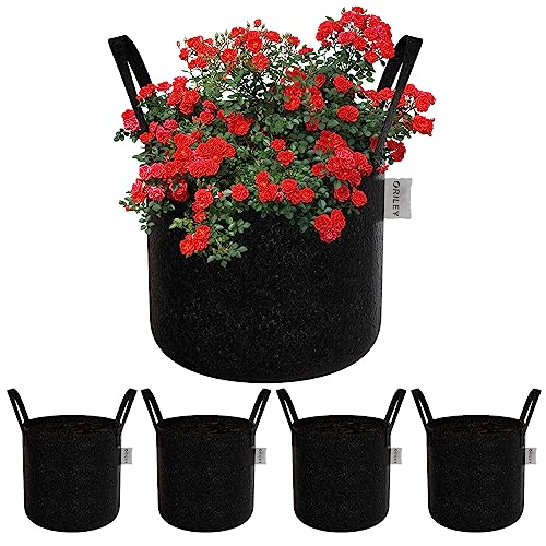 Image of Oriley Grow Bag Heavy Duty Geo Fabric Plant Pot with Sturdy Handles Lightweight Bags Ideal for Gardening Balcony Terrace (Black, Round, 300 GSM 24 x 24 inch Pack of 5)