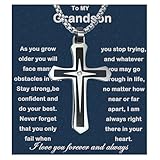 To My Grandson Necklace From Grandma Faith Cross Necklace Baptism Birthday Graduation Christmas Gifts For Grandson From Grandparents With Message Card & Gift Box (GS958 White-black02 Led Box)