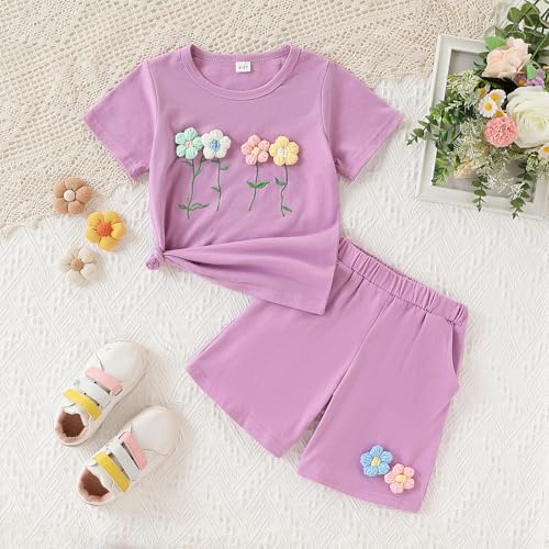 Kids Toddler Girl Clothes Summer 2 Piece Outfits Short Sleeved Top+Solid Color Shorts Set2
