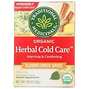 Traditional Medicinals Organic Herbal Cold Care Elderflower Spice Herbal Tea, Warm & Comforting Seasonal Wellness, (Pack of 1) – 16 Tea Bags