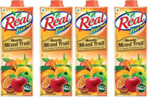 Image of Real Masala Mixed Fruit Juice - 1L (Pack of 4) | No Added Preservatives, No Artificial Colours & Artificial Flavours | Goodness of Best Fruits with Chatpata Masala | Daily Dose of Fruit Nutrition| Tasty, Refreshing & Energizing Fruit Drink