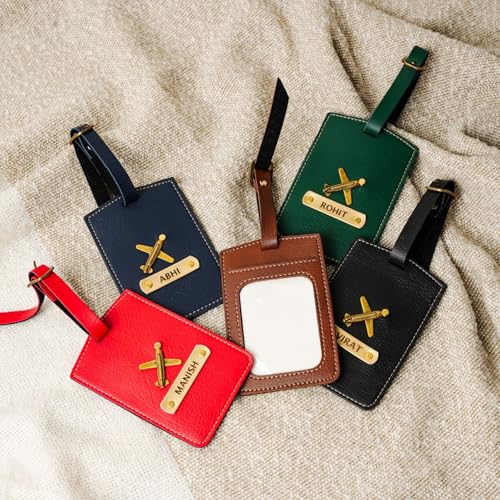 Image of Thebaegift Personalized Leather Luggage Tag & Paasport Cover with Custom Name Plate - Travel Tag for Suitcase, Backpack &- Durable Bag Identifier for Men & Women - Stylish Travel Accessory Gift