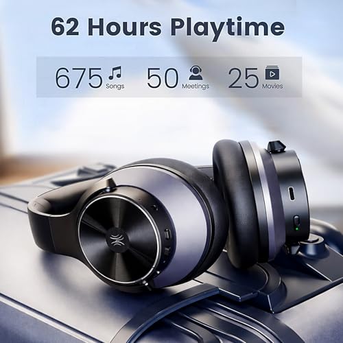 Image of OneOdio Focus A10 - Hybrid Active Noise Cancelling Headphones, Wireless Over-Ear Headphones with 62H Playtime, Fast Charging, Hi-Res Audio, Clear Calls, Bluetooth & Wired Mode for Travel Work (Black)
