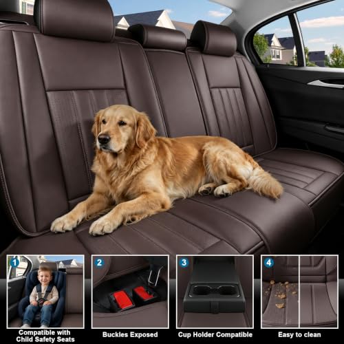 Image of Car Seat Covers Full Set for Toyota RAV4 Hybrid 2016-2026, Brown | Custom Nappa Leather with Full Coverage Waterproof and All-Season Comfort, Designed for Daily Family Use & Pet Scratches