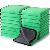 Nuenen 20 Pcs Microfiber Car Drying Towels Microfiber Cleaning Cloth 800 GSM Thick Plush Cleaning Dusting Cloth Auto Detailing Absorbent Towels Rags for Car Household Kitchen Window(Grey and Green)
