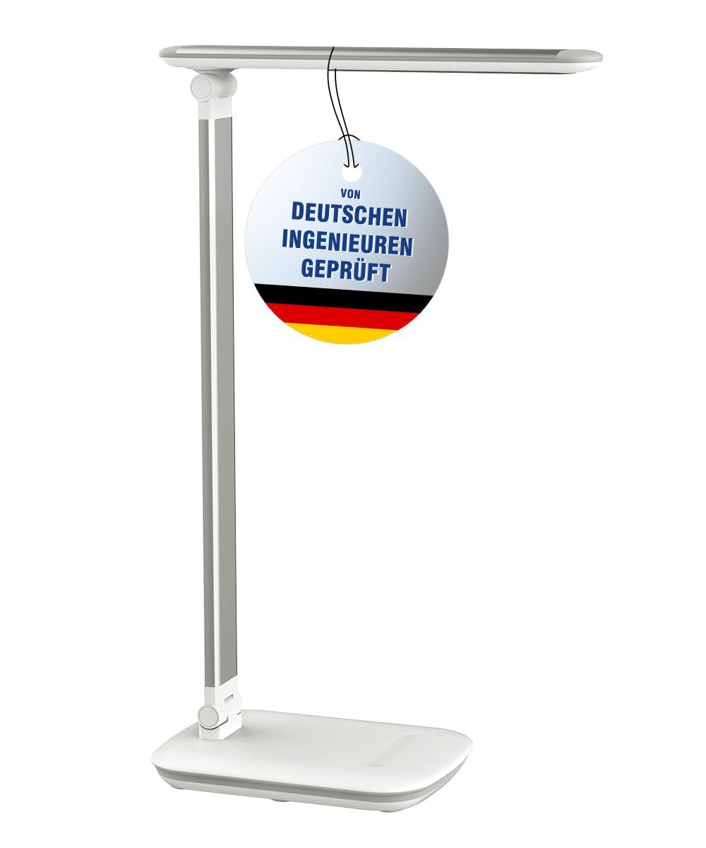MAUL LED Schreibtischlampe MAULjazzy weiß dimmbar mit USB Touchfeld | flexibel ausrichtbar, neutralweißes Arbeitslicht, 5 Helligkeitsstufen, praktische Ladefunktion, stabiler Standfuß