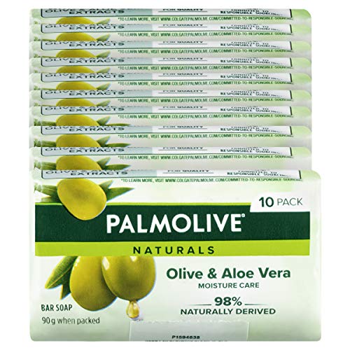 Palmolive Naturals Bar Soap, 10 Pack x 90g, Moisture Care with Natural Olive & Aloe Vera