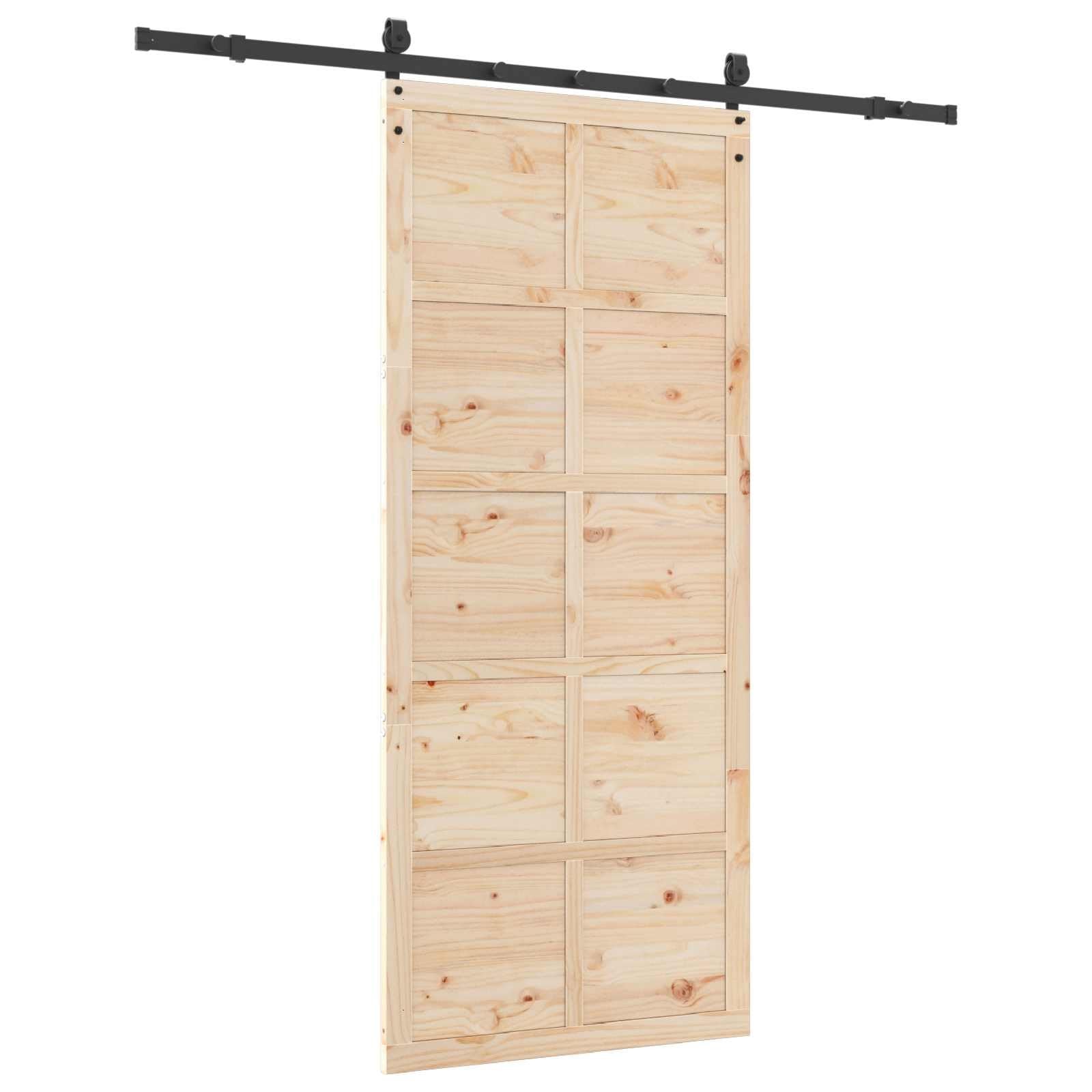 Puerta corredera natural de 90 x 208 cm de madera de pino maciza con sistema corredizo, juego completo, ahorro de espacio, puerta de habitación para interior, salón, dormitorio, loft
