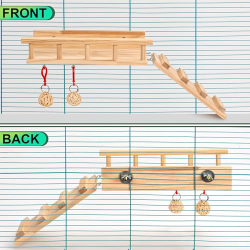 PETOGOs-Wooden-Bird-Perch-Platform-Stand-with-Ladder-and-Rattan-Toys-Made-from-Natural-Wood-for-SmallMedium-Birds-Parakeet-Cockatiel-Conure-in-a-Cage-Flat-Perches-for-Bird-Cages