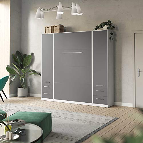 SMARTBett Juego de pared con cama de armario estándar, 140 x 200 cm, vertical, 2 armarios de 50 armarios, color blanco y antracita Cover