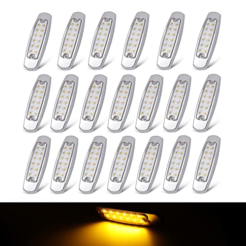 Tmh 20 Pcs 6.5 Inch Clear Lens Amber Side Marker Lights Sealed Surface Mount 12 Led With Chrome Bezel For Caravan Trailer Rv Truck Bus Lorry Flatbed Pickup 12V Dc Bb12 #TOP15