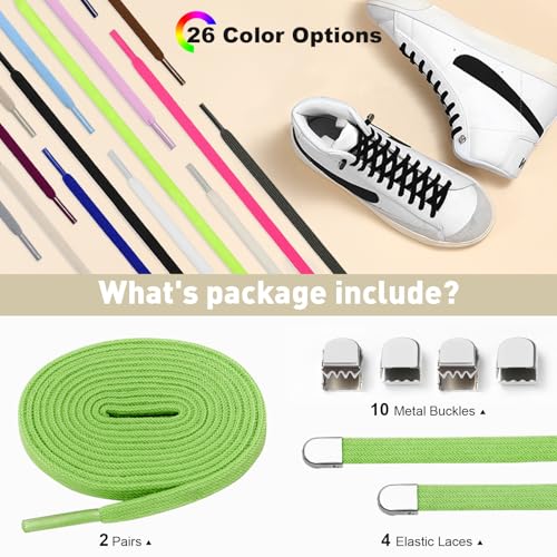 Image of Stepace 2 Pairs Elastic No Tie Shoe Laces for Kids and Adults Sneakers, Stretch Flat Tieless Shoestrings