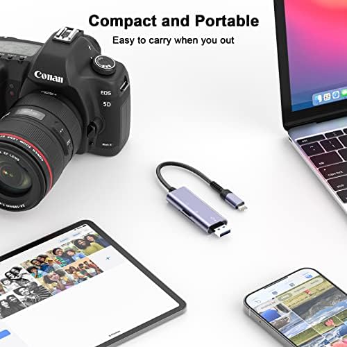 iPhone iPad SD Card Reader, [Apple MFi Certified] 2 in 1 Lightning & USB 3.0 High-Speed Dual Slots SD/TF Camera Memory Card Reader Adapter for iPhone/iPad/PC/Laptop/Desktop Supports SD and TF Card
