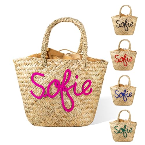 Bolso de paja personalizado para mujer con cordón miniatura 1