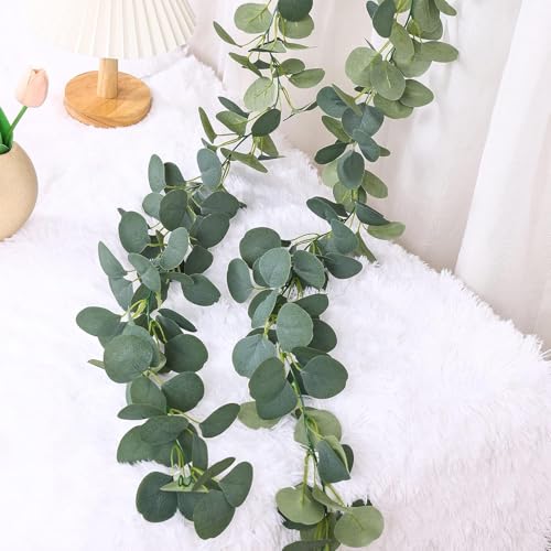 Snokipye 2 Stück Künstliche Girlanden Eukalyptus, 2m Grüngirlande, Eukalyptus Reben Hängend Girlande, Künstliche Girlande Pflanze, Eukalyptusranke für Hintergrund Hochzeit Bogen Grün
