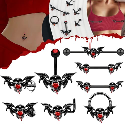 16G Black Devil Nose Septum Ring for Women Men Stainless Steel Skull Bat Septum Jewelry 10mm Hoop Nose Rings Cartilage Earrings Halloween Nose Piercing Jewelry2