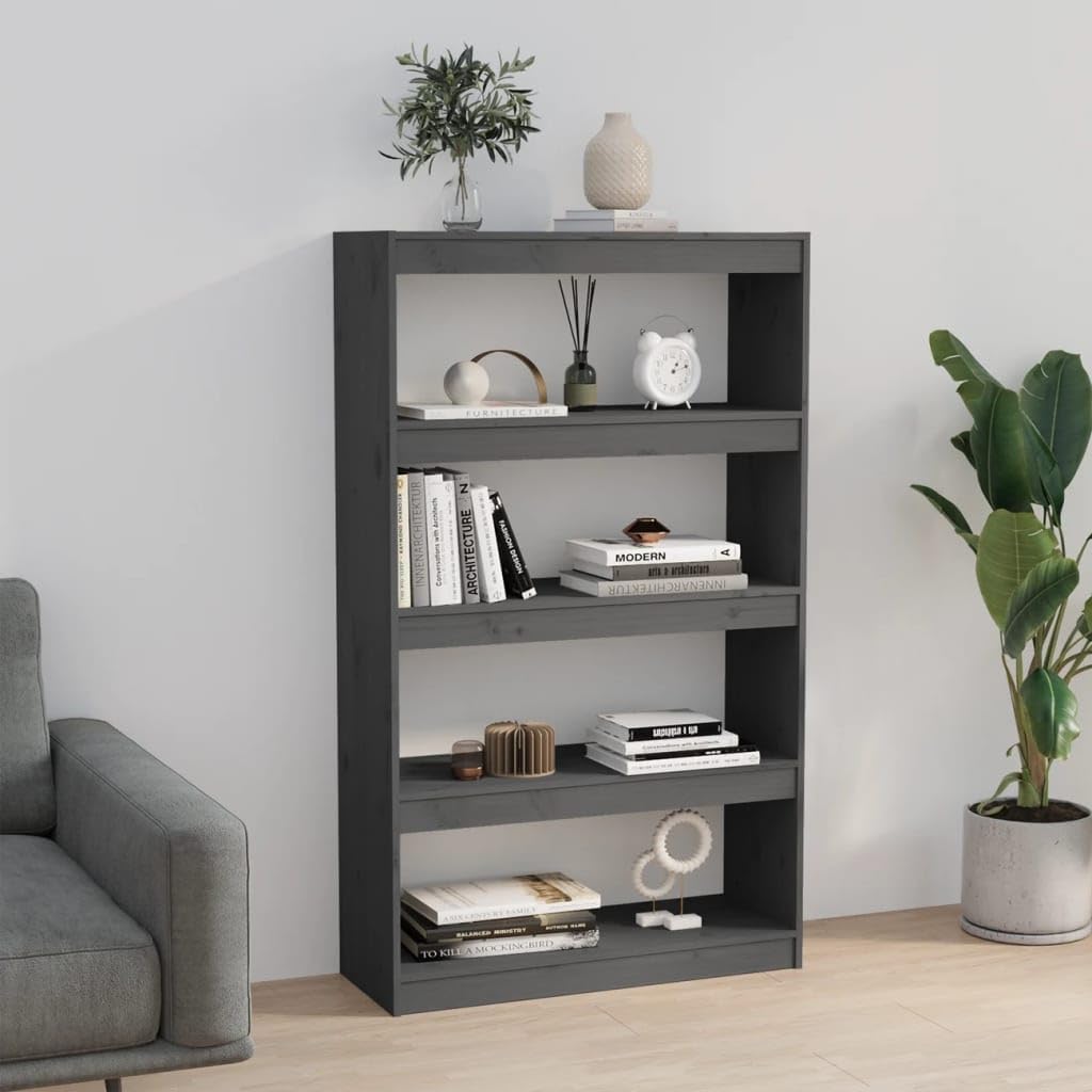 Bibliothèque de bureau - Étagère multifonction - En pin massif - Gris - 80 x 30 x 135,5 cm