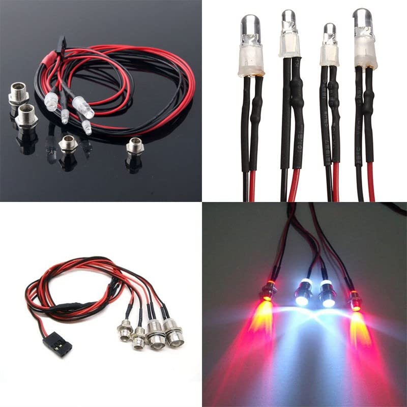 Upgrade LED Lights Fits RC Model Car White Headlamps Headlights & Rear Red Light, White and Red - Image 3