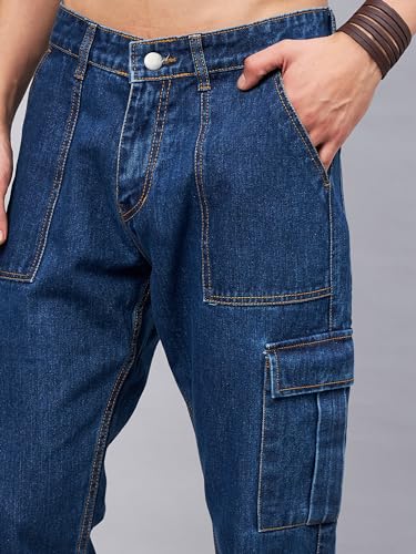 Image of STUDIO NEXX Men's Loose Fit Cargo Jeans | Non Stretchable | Cargo Denim for Men | Loose fit Cargos | Utility Pockets