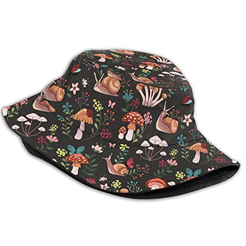 Mushrooms Snails Butterflies Bucket Hat Packable Summer Beach Sun Hat Fisherman Cap #TOP1