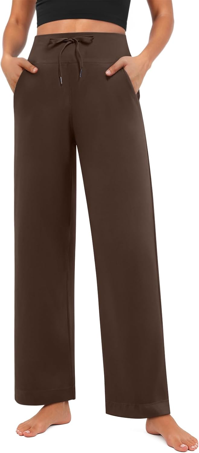 Feiersi Womens Wide Leg Yoga Pants High Waist Stretch Dress Pants Lounge Comfy Loose Trousers with Pockets