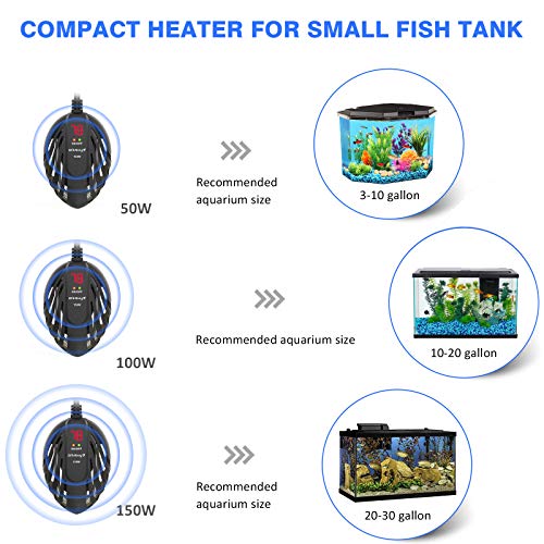 Orlushy Mini Aquarium Heater 100W,Small Fish Tank Heaters with LED Digital Temperature Display and External Temperature Controller for Betta Frogs Newts Turtles(100W)