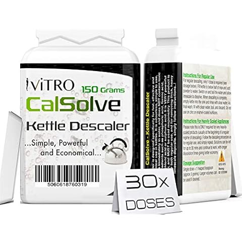 Kettle DESCALERS LIMESCALE Remover - DESCALING Tablets Alternative CalSolve Powder Stronger Faster and Cheaper Than DESCALER Tablets and Liquids - 30x Doses 150 Grams Cover